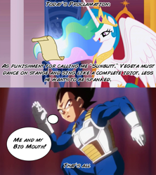 Size: 910x1024 | Tagged: safe, princess celestia, alicorn, pony, celestia's proclamation, dancing, dragon ball z, dragon ball z: battle of gods, exploitable meme, jackass, meme, princess molestia, sunbutt, trollestia, vegeta