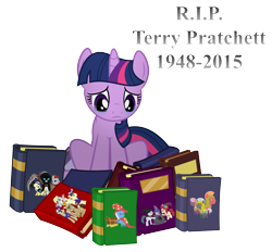 Size: 3239x3005 | Tagged: safe, artist:bronybyexception, apple bloom, big macintosh, cheerilee, cherry jubilee, cloudy quartz, derpy hooves, dinky hooves, doctor whooves, twilight sparkle, zecora, pegasus, pony, zebra, albert, book, crying, discworld, female, going postal, granny weatherwax, grim reaper, guards guards, i shall wear midnight, implied death, mail, mare, memorial, mort, nanny ogg, reaper man, rest in peace, rincewind, royal guard, sam vimes, shopkeeper, soul music, terry pratchett, the colour of magic, tiffany aching, tribute, wyrd sisters, yi lu