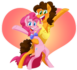 Size: 900x811 | Tagged: safe, artist:kiki-kit, cheese sandwich, pinkie pie, earth pony, pony, pinkie pride, bowtie, cheesepie, female, heart, male, shipping, straight