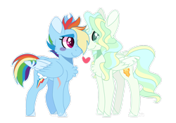 Size: 1600x1117 | Tagged: safe, artist:leviostars, derpibooru import, rainbow dash, vapor trail, pegasus, pony, alternate hairstyle, chest fluff, cute, cutie mark, dashabetes, female, hair over one eye, heart, lesbian, mare, scar, shipping, simple background, transparent background, vaporbetes, vapordash