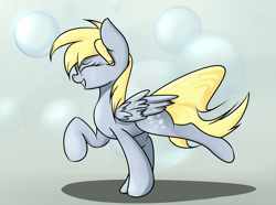 Size: 1344x1000 | Tagged: safe, artist:scootiebloom, derpy hooves, pegasus, pony, bubble, female, mare, solo