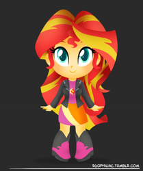 Size: 790x946 | Tagged: safe, artist:egophiliac, part of a series, part of a set, sunset shimmer, equestria girls, chibi, cute, looking at you, shimmerbetes, smiling, solo