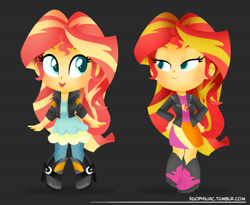 Size: 1100x903 | Tagged: safe, artist:egophiliac, part of a series, part of a set, sunset shimmer, equestria girls, chibi, cute, duality, self paradox, shimmerbetes, smiling