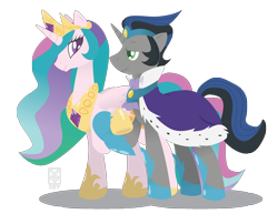 Size: 3300x2550 | Tagged: safe, artist:inspectornills, king sombra, princess celestia, alicorn, pony, unicorn, celestibra, female, good king sombra, holding hooves, male, pinklestia, shipping, smiling, straight