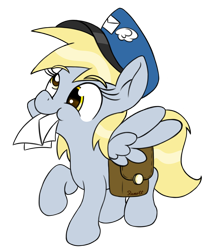 Size: 1300x1500 | Tagged: safe, artist:ramott, derpy hooves, pegasus, pony, female, mail, mailmare, mare, mouth hold, raised hoof, simple background, solo, transparent background