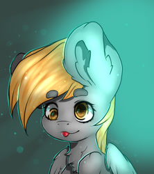 Size: 800x900 | Tagged: safe, artist:scyrina, derpy hooves, pegasus, pony, chest fluff, ear fluff, female, mare, solo, tongue out