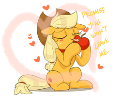 Size: 1280x1024 | Tagged: safe, artist:sion, applejack, earth pony, pony, apple, ask pet applejack, eyes closed, heart, love, sitting, solo, that pony sure does love apples