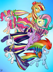 Size: 1936x2592 | Tagged: safe, artist:hayley1432, derpibooru import, applejack, fluttershy, pinkie pie, rainbow dash, rarity, twilight sparkle, twilight sparkle (alicorn), alicorn, earth pony, pegasus, pony, unicorn, female, mane six, mare, rainbow power
