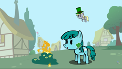 Size: 1366x768 | Tagged: safe, derpy hooves, spring melody, sprinkle medley, pegasus, pony, a paper st. patrick's derp, clover, female, fire, four leaf clover, hat, mare, saint patrick's day, youtube, youtube link