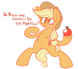 Size: 958x857 | Tagged: safe, artist:extradan, applejack, earth pony, pony, apple, bipedal, obligatory apple, simple background, solo