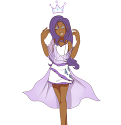 Size: 3000x3100 | Tagged: safe, artist:heliatic, rarity, human, clothes, crown, dark skin, dress, eyes closed, humanized, simple background, solo