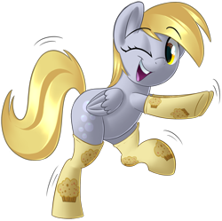 Size: 1530x1526 | Tagged: safe, artist:january3rd, derpy hooves, pony, bipedal, clothes, cute, derpabetes, rearing, simple background, socks, solo, transparent background, wink