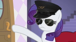 Size: 1024x576 | Tagged: safe, edit, screencap, rarity, pony, unicorn, fashion police, solo, sunglasses