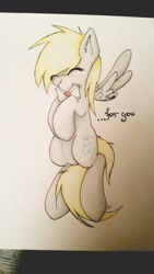 Size: 720x1280 | Tagged: safe, artist:xlwolfylx, derpy hooves, pegasus, pony, ear fluff, eyes closed, female, flying, letter, mare, mouth hold, solo, traditional art