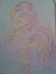 Size: 720x960 | Tagged: safe, artist:fluttershy1018, fluttershy, pegasus, pony, ballerina, ballet, clothes, dancing, shoes, solo, swan lake, traditional art, tutu