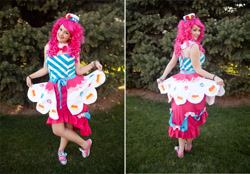 Size: 600x417 | Tagged: safe, artist:creatingcosplay, pinkie pie, human, clothes, cosplay, crystal mountain pony con, dress, gala dress, irl, irl human, photo, solo