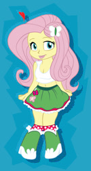 Size: 500x931 | Tagged: safe, artist:tompreston, fluttershy, equestria girls, belly button, cleavage, clothes, female, midriff, skirt, solo, tanktop