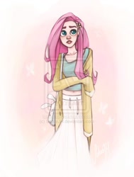 Size: 600x795 | Tagged: safe, artist:seharjh, fluttershy, human, belly button, clothes, humanized, light skin, midriff, solo
