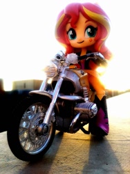 Size: 720x960 | Tagged: safe, sunset shimmer, equestria girls, bmw, doll, equestria girls minis, eqventures of the minis, irl, merchandise, motorcycle, photo, sunset, sunshine shimmer, toy