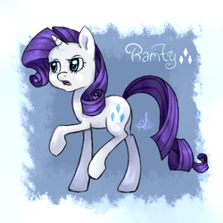 Size: 1000x1000 | Tagged: safe, artist:ange4l, rarity, pony, unicorn, female, mare, open mouth, signature, solo