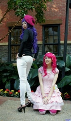 Size: 562x960 | Tagged: safe, artist:pui-ki, artist:shichosama, pinkie pie, rarity, human, cosplay, irl, irl human, photo