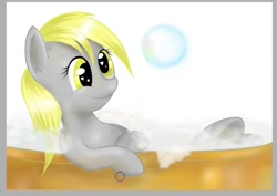 Size: 609x432 | Tagged: safe, artist:cwossie, derpy hooves, pegasus, pony, bath, bubble, bubble bath, female, mare, solo