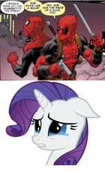 Size: 1251x2048 | Tagged: safe, rarity, mule, pony, unicorn, comic, crying, deadpool, marvel