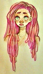 Size: 497x865 | Tagged: safe, artist:costly, fluttershy, human, bare shoulder portrait, humanized, light skin, solo, traditional art