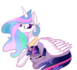 Size: 1024x937 | Tagged: safe, artist:rflzqt, princess celestia, twilight sparkle, alicorn, pony, unicorn, duo, duo female, female, mare