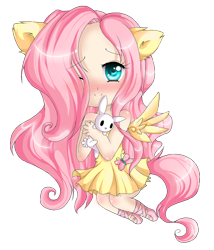 Size: 546x637 | Tagged: safe, artist:lulu-fly, angel bunny, fluttershy, human, clothes, dress, eared humanization, humanized, light skin, tailed humanization, winged humanization