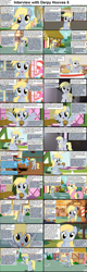 Size: 1282x4018 | Tagged: safe, derpy hooves, fluttershy, rainbow dash, pegasus, pony, comic:celestia's servant interview, caption, comic, cs captions, female, interview, mare, muffin, ponyville, sugarcube corner