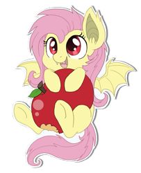 Size: 787x971 | Tagged: safe, artist:pawbit, fluttershy, bat pony, pony, apple, cute, flutterbat, race swap, shyabates, shyabetes, solo