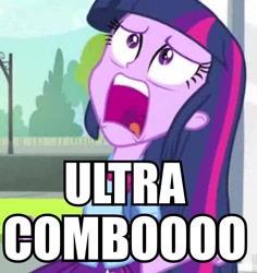 Size: 716x758 | Tagged: safe, derpibooru import, edit, edited screencap, screencap, twilight sparkle, equestria girls, equestria girls (movie), cropped, exploitable meme, image macro, killer instinct, solo, twiscream, ultra combo