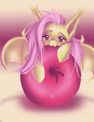 Size: 1024x1325 | Tagged: safe, artist:mirrorandimage, fluttershy, bat pony, pony, apple, flutterbat, race swap, solo