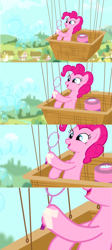 Size: 1260x2820 | Tagged: safe, screencap, pinkie pie, pony, pinkie pride, bubble, bubble wand, hot air balloon, soap bubble, solo, tape