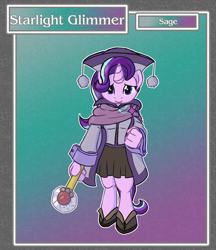 Size: 1688x1950 | Tagged: safe, artist:brownie-bytes, starlight glimmer, anthro, unguligrade anthro, unicorn, clothes, crossover, digital art, dress, female, final fantasy, mace, mare, robe, sage, smiling, solo, wand, weapon