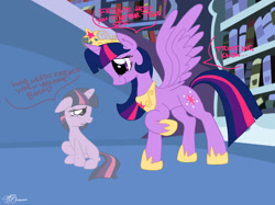 Size: 2592x1936 | Tagged: safe, artist:noobasaur62, derpibooru import, twilight sparkle, twilight sparkle (alicorn), unicorn twilight, alicorn, pony, unicorn, crown, crying, dialogue, female, filly, filly twilight sparkle, hoof shoes, jewelry, mare, regalia, self ponidox, text, younger