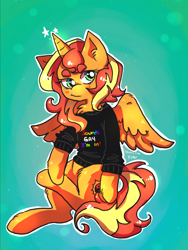 Size: 768x1024 | Tagged: safe, artist:jackytheripperart, sunset shimmer, alicorn, pony, alicornified, clothes, female, implied lesbian, mare, race swap, shimmercorn, smiling, solo, sweater