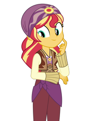 Size: 3882x5268 | Tagged: safe, artist:keronianniroro, sunset shimmer, equestria girls, movie magic, spoiler:eqg specials, absurd resolution, bandana, clothes, cute, female, india movie set, shimmerbetes, simple background, smiling, solo, sunshim, transparent background, vector