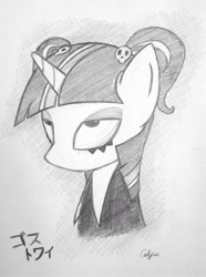 Size: 762x1024 | Tagged: safe, artist:celysus, derpibooru import, twilight sparkle, ask-gothtwi, monochrome, solo