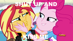 Size: 1024x579 | Tagged: safe, edit, edited screencap, screencap, pinkie pie, sunset shimmer, equestria girls, mirror magic, spoiler:eqg specials, faic, female, lesbian, meme, one sided shipping, shipping, sunsetpie