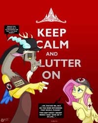 Size: 1461x1827 | Tagged: safe, artist:wolfjedisamuel, discord, fluttershy, pegasus, pony, armband, helmet, keep calm and carry on, military, poster, propaganda, stahlhelm