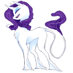 Size: 800x800 | Tagged: safe, artist:boycoffee, rarity, classical unicorn, pony, unicorn, binary brush, blank flank, eyes closed, fluffy, leonine tail, open mouth, simple background, smiling, solo, transparent background, unshorn fetlocks