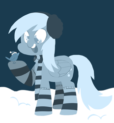 Size: 880x950 | Tagged: safe, artist:coggler, derpy hooves, bird, pegasus, pony, clothes, earmuffs, female, mare, scarf, socks, striped socks, winter