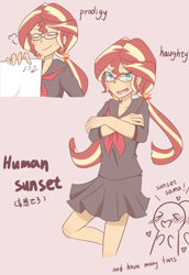 Size: 690x1003 | Tagged: safe, artist:yuck, sunset shimmer, equestria girls, blushing, glasses, human sunset, looking at you, sunspecs shimmer