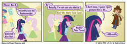 Size: 950x330 | Tagged: safe, artist:gx, artist:yuki, derpibooru import, bon bon, doctor whooves, fluttershy, lyra heartstrings, sweetie drops, twilight sparkle, equestria girls, equestria girls (movie), comic, doctor who, equestria girls-ified, fourth doctor, frock coat, horsepower, tom baker