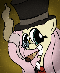 Size: 650x800 | Tagged: safe, artist:flutteranderson, fluttershy, pegasus, pony, cigar, gentlemen, hat, monocle, smoking, solo, top hat