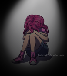 Size: 600x678 | Tagged: safe, artist:feujenny07, pinkie pie, human, humanized, light skin, lonely, sad, solo