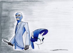 Size: 1024x743 | Tagged: safe, artist:az-derped-unicorn, rarity, pony, unicorn, spy, team fortress 2, traditional art