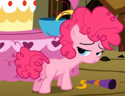 Size: 379x291 | Tagged: safe, pinkie pie, earth pony, pony, bedroom eyes, filly, foal, plot, sad, solo